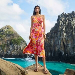 FARM RIO Fruit Brush Cutout Midi Dress Women's Size Large